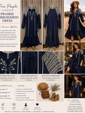 Free People Navy Embroidered Prairie Maxi Dress